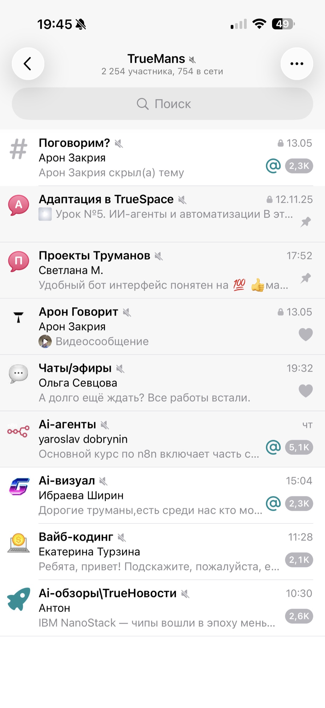 Чаты сообщества TrueMans: 2 254 участника